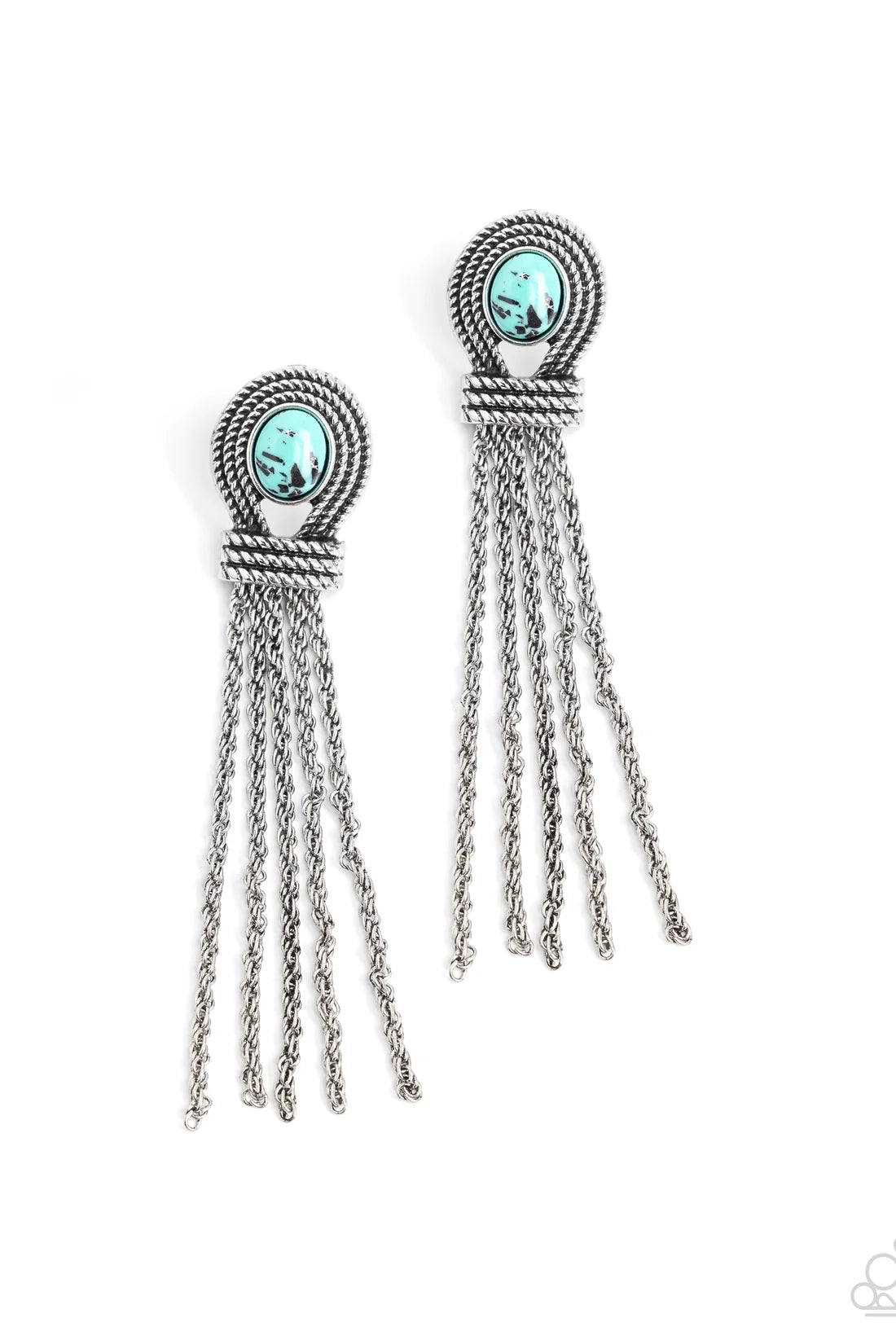 Santa Fe Spell - Green Stone Silver Post Earrings - Paparazzi