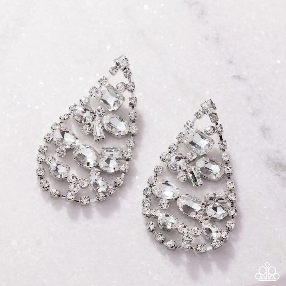 Paparazzi ♥ Giant Glitter - White ♥ Post Earrings