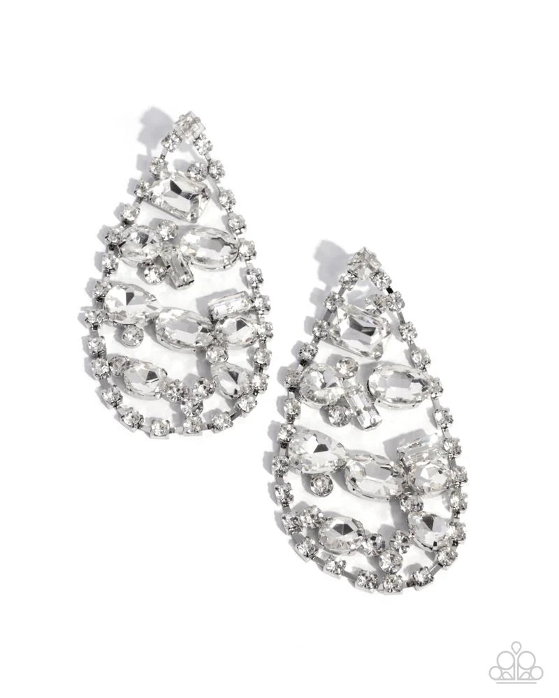 Paparazzi ♥ Giant Glitter - White ♥ Post Earrings