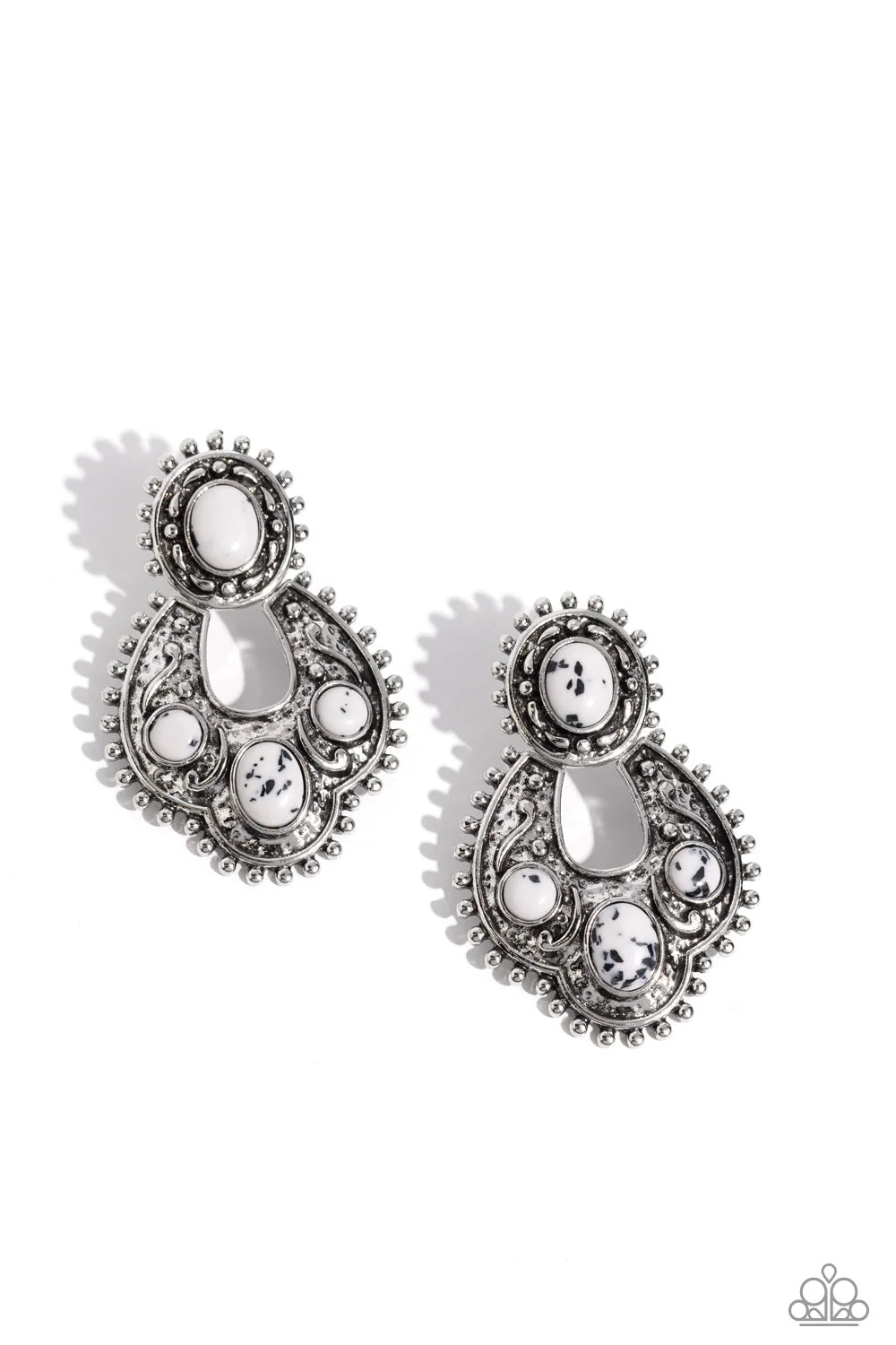 Handcrafted Horseshoe - White Stone Silver Western Post Earrings - Paparazzi