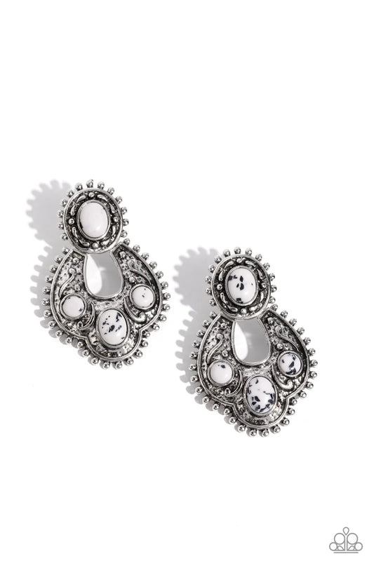 Handcrafted Horseshoe - White Stone Silver Western Post Earrings - Paparazzi