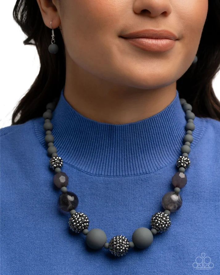 Paparazzi Product ~ Hematite Hallmark - Complete Look - Silver