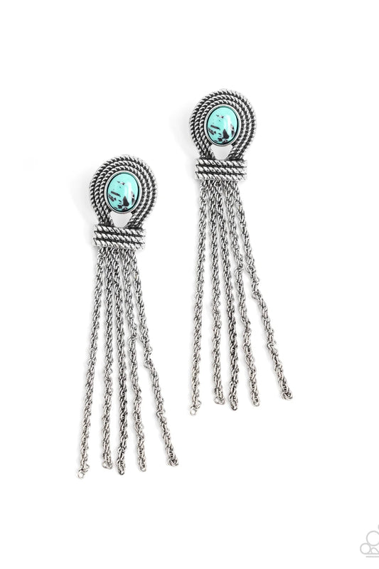 Santa Fe Spell - Green Stone Silver Post Earrings - Paparazzi