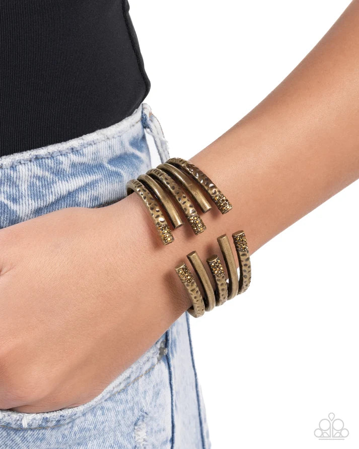 Paparazzi Brass Aurum Rhinestone Hinge Bracelet