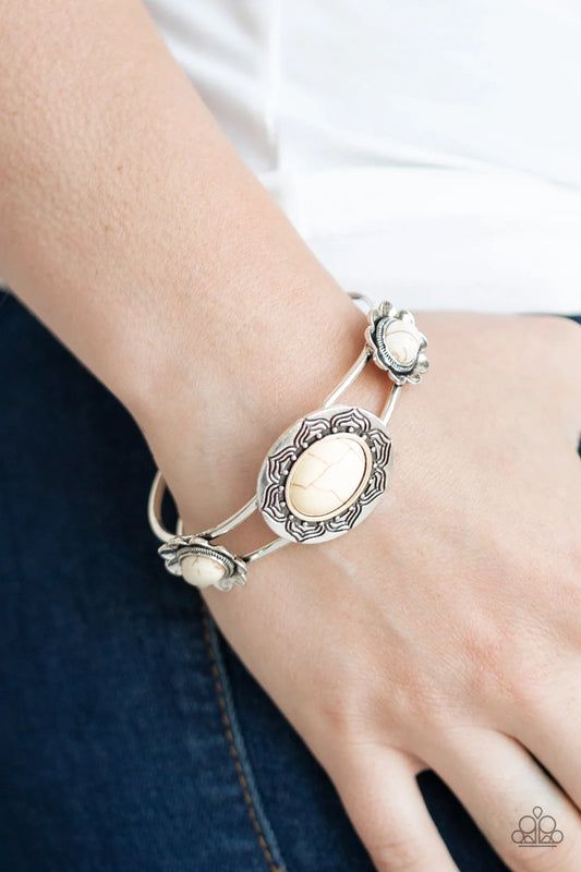 Paparazzi Desert Eden White Stone Hinged Cuff Bracelet
